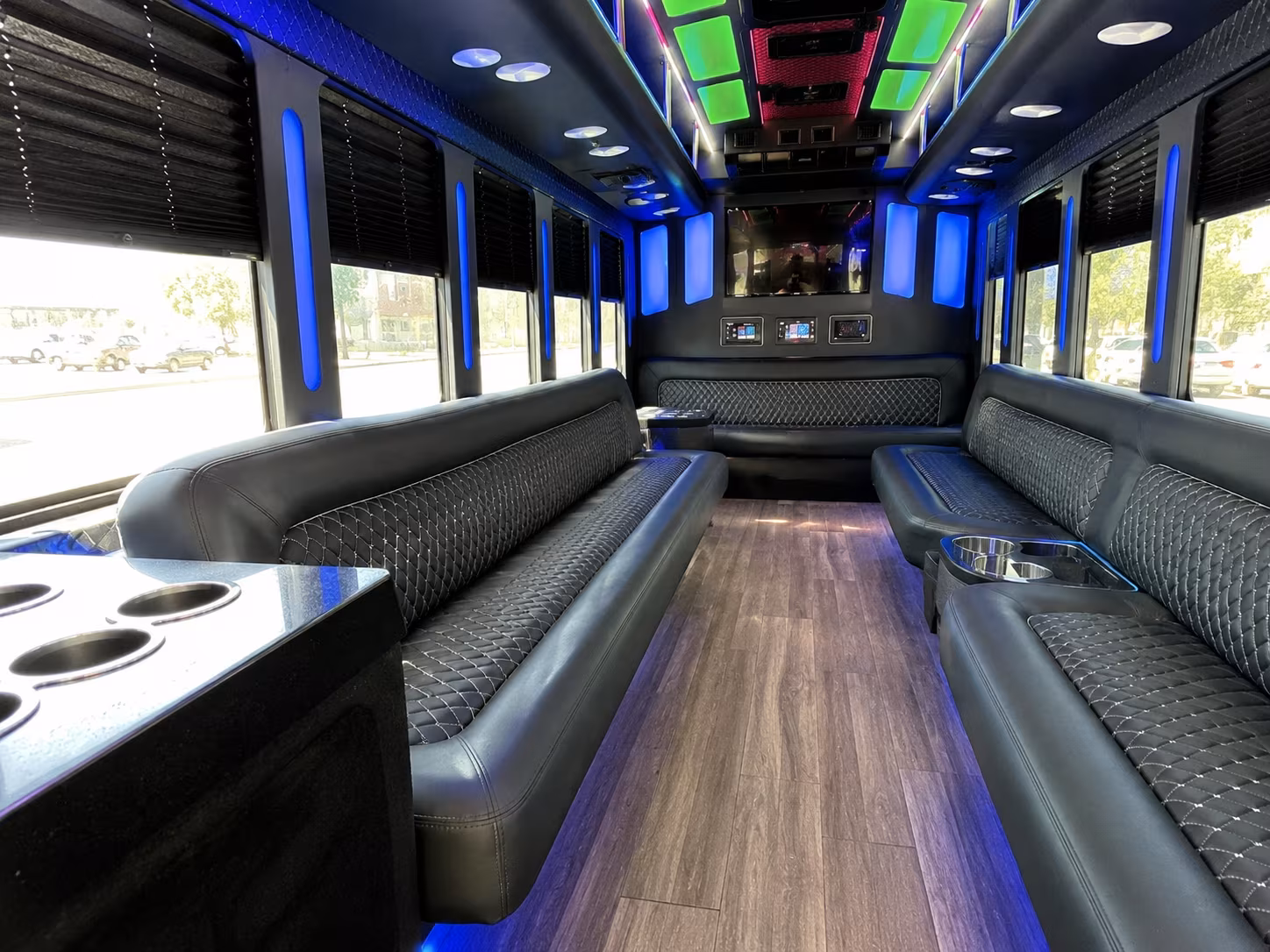 logan 15 passenger party bus inside